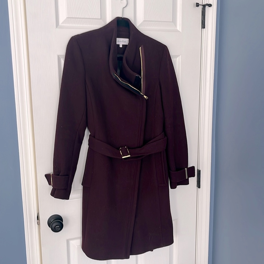 Calvin Klein Belted Asymmetrical Front Coat